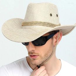 Berets Summer Wide Brim Sunscreen Hats For Women Men Retro British Style Linen Solid Colour Western Cowboy Caps Travel Beach Sun Hat