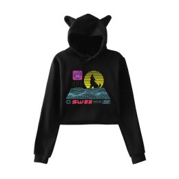 Sweatshirts SssniperWolf Synthwave logo Pullover Hoodie Merch Hoodies Sweatshirts for Girls Cat Ear Crop Top Hoodie Youth