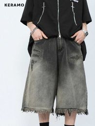 Frauen Jeans Womens Burr Edge Design Weitbein schwarzer grau Denim Shorts Unisex Style Capris Sommer weiblich hohe Taille lose Knielänge 240423