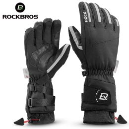 Gloves ROCKBROS Winter Gloves Keep Warm Thermal Windproof Waterproof PU Touch Screen Gloves Men Snowboard Motorcycle Cycling Ski Gloves