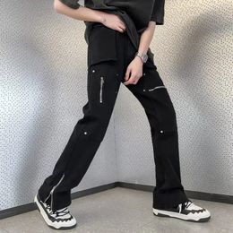 Fashion Kpop Baggy Flared Jeans Cargo Y2K Pants Men Clothing Ankle Zipper Straight Korean Casual Cotton Long Trousers 240420