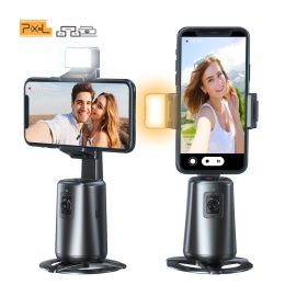 Sticks Pixel Auto Face Tracking Phone Holder 360° Tracking Fill Light Allinone Rotation For Smartphone Video Vlog Stabiliser Tripod