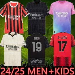 24 25 AC Soccer Jerseys 2024 2025 IBRAHIMOVIC GIROUD THEO BRAHIM TONALI Shirt ROMAGNOLI R.LEAO S.CASTILLEJO KESSIE SAELEMAEKERS Football uniform kids lit