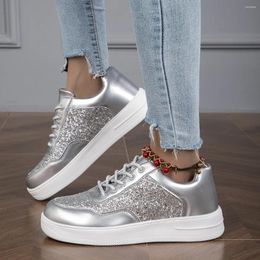 Casual Shoes Moipheng For Women Glossy Silver Glitter Platform Sneakers Ladies Lace-up Non Slip Luxury Zapatos De Mujer