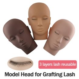 Eyelashes 3 Layers Eyelashes Mannequin Head Doll Face Practice Gafted False Lash Model Head Makeup Training Tools for Eyelash Extensions