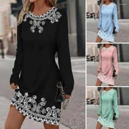 Casual Dresses Women Floral Print Dress O-neck Long Sleeve Spring Autumn Women's Office Mini For