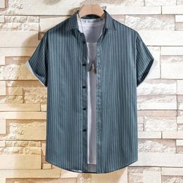 Men's Casual Shirts Striped Printed Top Short Sleeve Turn Down Collar Shirt Fashion Cool Blouses For Men Summer Thin Tops