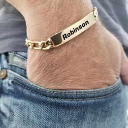 Custom Name Engrave Leather Bangle Hand Made Bracelet Customised Stainless Steel Bracelets For Men ID Jewellery Gift 240418