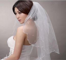 2015 New Bride Wedding Veil Short twolayer wedding veil 1313m bridal pearl veil soft wedding accessories5574269