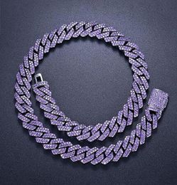 15mm Iced Cuban Link Prong Chain 2 Row Purple CZ Diamond Cubic Zirconia Hiphop Jewelry 16inch24inch Choker Necklace9816961