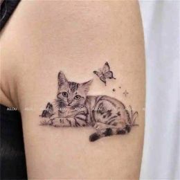 Tattoos Cute Cartoon Cat Butterfly Temporary Tattoos for Women Man Clavicle Arm Waterproof Kitten Tattoo Sticker Art Lasting Fake Tattoo