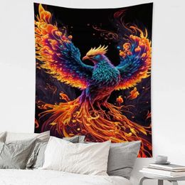 Tapestries Flame Bird Tapestry Phoenix Wall Hanging Hippie Animal Cartoon Bedroom Background Cloth Home Art Decoration