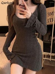 Casual Dresses Long Sleeve Women Sexy Hollow Out Vintage Mini Vestidos Stylish Female Streetwear Sweet Spring Autumn Knitted Basic