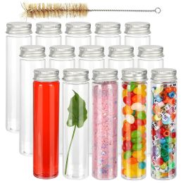 Jars 110ml Plastic Test Tubes with Screw Capswith Lids and 1 Brush for Bath Salt Candy Storage Party Favours Scientific Experiments