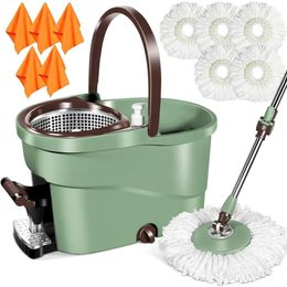 Spin Mop and Bucket with Wringer Set Floor Cleaning System Foot Pedal Easy Wring Adjustable Handle 240418