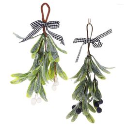 Decorative Flowers 2 Pcs Fake Mistletoe Branch Christmas Decor Door Hanging Plastic Artificial Party Decoration Pendant