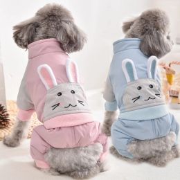Parkas Windproof Rabbit Dog Down Jacket Overall Jumpsuit Pink Blue Pet Parkas Costume Clothes S To XXXL Winter Snow Coat Warm Products