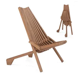 Camp Furniture Outdoor Folding Chair Low Profile Acacia Wood Lounge For Balcony Backyard