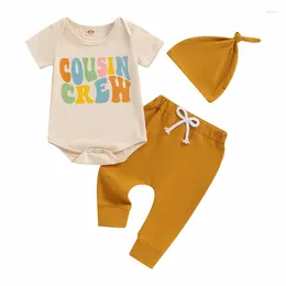 Clothing Sets Born Baby Boy Summer Clothes Cousin Crew Short Sleeve Romper Pants Hat Set 3Pcs Coming Home Outfit