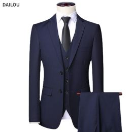 Suits Men Suit Blazers For Wedding 3 Pieces 2 Sets Elegant Luxury Business Vest Pants Coats 2024 Formal Jackets Korean Free Shipping