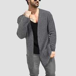 Men's Sweaters Vintage Pure Colour Knit Mid Cardigan Men Knitwear Casual Slim Fit Long Sleeve V Neck Knitted Jacket For Mens Spring Sweater