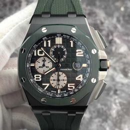 Designer Watch Luxury Automatic Mechanical Watches Style 26405ce Green Ceramic Ring Chronograph Function Transparent Bottom Movement Wristwatch QTOG