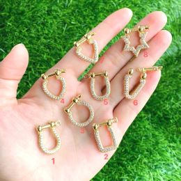 Strands 10Pcs Gold Plated Hot Sale Brass Zircon Star Round Geometry Carabiner Clasp Lock Jewelry Finding For Necklace/Bracelet Making