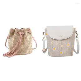 Shoulder Bags -2 Pcs Messenger Bag Ladies Fabric Summer Beach Weaving Crossbody Women Handbag Pink & White