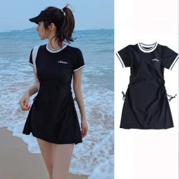 Suits Professional Swimsuit OnePiece Skirt With Leggings Waist Side Drawstring Sports Swimsuit Hot Spring Pool Conservative Bikini