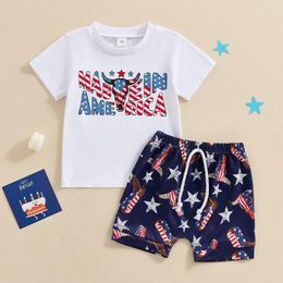 Clothing Sets Summer Independence Day Toddler Baby Boys Shorts Set Plaid Print Short Sleeve T-shirt Elastic Waist Outfit