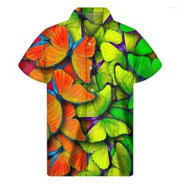 Men's Casual Shirts Colourful Butterfly Lapel Shirt Men 3D Print Insect Hawaiian Tops Short Sleeve Harajuku Fashion Streetwear Button Blouse