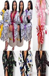 Women US Dollar Print Home Coat Bandage Long Dress Casual Fashion Sexy Cardigan Nightclub Clothes Loose Robe Bathrobe Housewear3251613