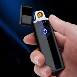 New Printing Fingerprint Touch Usb Lighter Electric Lighters Metal Rechargeable Double Sided Heating Wire Cigarette Lighter