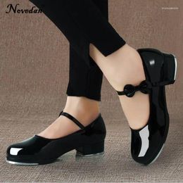 Dance Shoes Black And White Tap Women Girls Kids Bow Tie Mary Jane Style Shiny Patent PU Leather Size 26-40