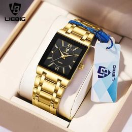 Wristwatches LiEBIG Luxury Golden Quartz Wristwatches For Female Girl Male Fashion 30m Waterproof Women Ladies Mens Watches Relogio Feminino 240423