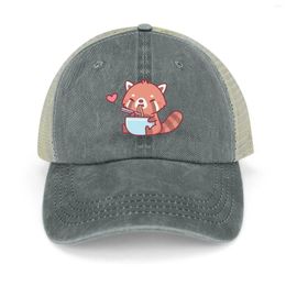 Ball Caps Cute Little Red Panda Eating Ramen Cowboy Hat Hard Women'S Hats For The Sun Men'S