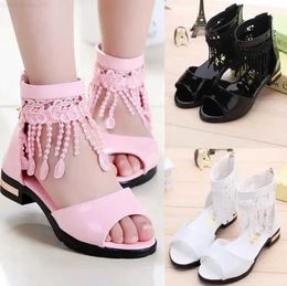 Slipper 3 5 9 10 12 Years Kids Bow Sandals Children Girls Summer Cute Sandals Beach 2021 Princess Fashion High Heels Tassel School ShoesL2425