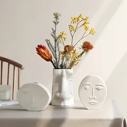 Vases Nordic Ceramic Vase For Flower Arrangement Creative Human Face Art Dried Home Decoration Ornaments 1Pc