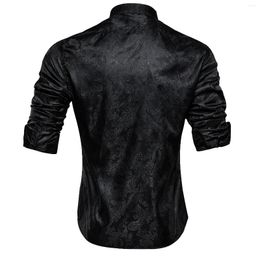 Men's Dress Shirts Black Silk Mens Lapel Long Sleeve Jacquard Paisley Male Outerwear Summer Hawaii Casual Shirt Business