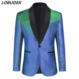 Jackets New Men Shawl Lapel Blazer Fashion Slim Fit Casual Coat Male Singer Performance Suit Jackets Bar Prom Evening Stage Host Blazers