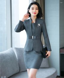 Work Dresses High Quality Fabric Formal Ladies Dress Suits For Women Business Blazer And Jacket Sets Office Uniform Style Brown