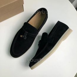 Summer Walk Charms Suede Loafers Moccasins Apricot Low Top Genuine Leather Men Casual Slip On Fats Women Luxury Designers loro Piano Hike Tennis Flat Shoe