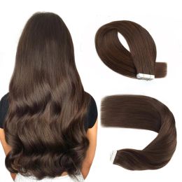 Weft Tape in Extensions 20 Inch Remy Human Hair Dark Brown Straight Invisible Skin Weft Tape in Hair Extensions Tape in Extensions #2
