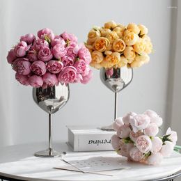 Decorative Flowers 27 Heads Peony Artificial Rose Bouquet Silk Fake Flower DIY For Wedding Party Home Room Table Decoration Arrangement