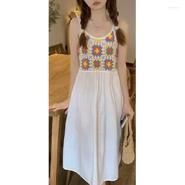 Casual Dresses Summer Cute Sleeveless Spaghetti Strap Midi Dress For Women Sweet Geometric Crochet Lace Vacation Beach Cami AM7011