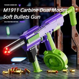 Gun Toys M1911 Carbine Soft Bullets Dual Mode Rifles Automatic Shell Ejection Continuous Firing Toy Guns With Laser Drum Outdoor Cs GiftsL2404