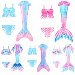 Swimwear Kids Mermaid Tails Swimsuit For Girls Children Bathing Beach Swimable Flower Mermaid Costume Monofin Swimwear Clothes 3PCS Sets