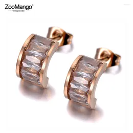 Stud Earrings ZooMango Sparkling Titanium Stainless Steel White/Black CZ Crystal Trendy Semicircle For Women ZE19323