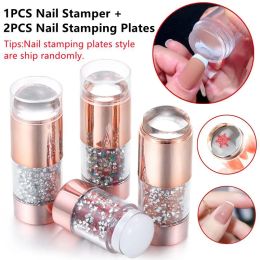 Art Silicone Doubleend Crystal Handle Nail Art Stamper and Nail Stamping Plates Set