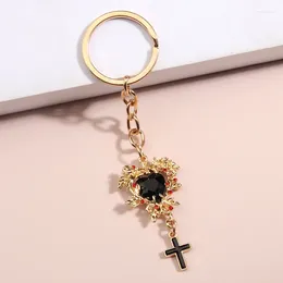 Keychains Punk Enamel Keychain Heart Mirror Cross Key Ring Religion Chains Souvenir Gifts For Women Men Handbag Accessorie DIY Jewellery